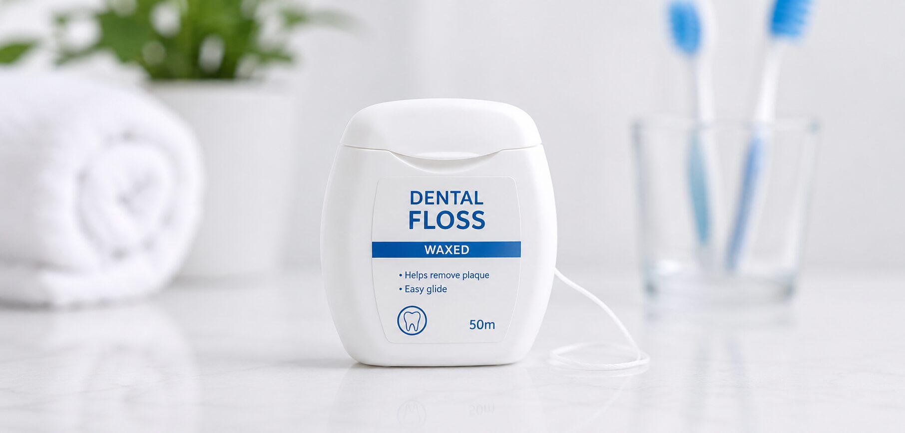 Generic dental floss packaging with limited retail differentiation for private label oral care development
