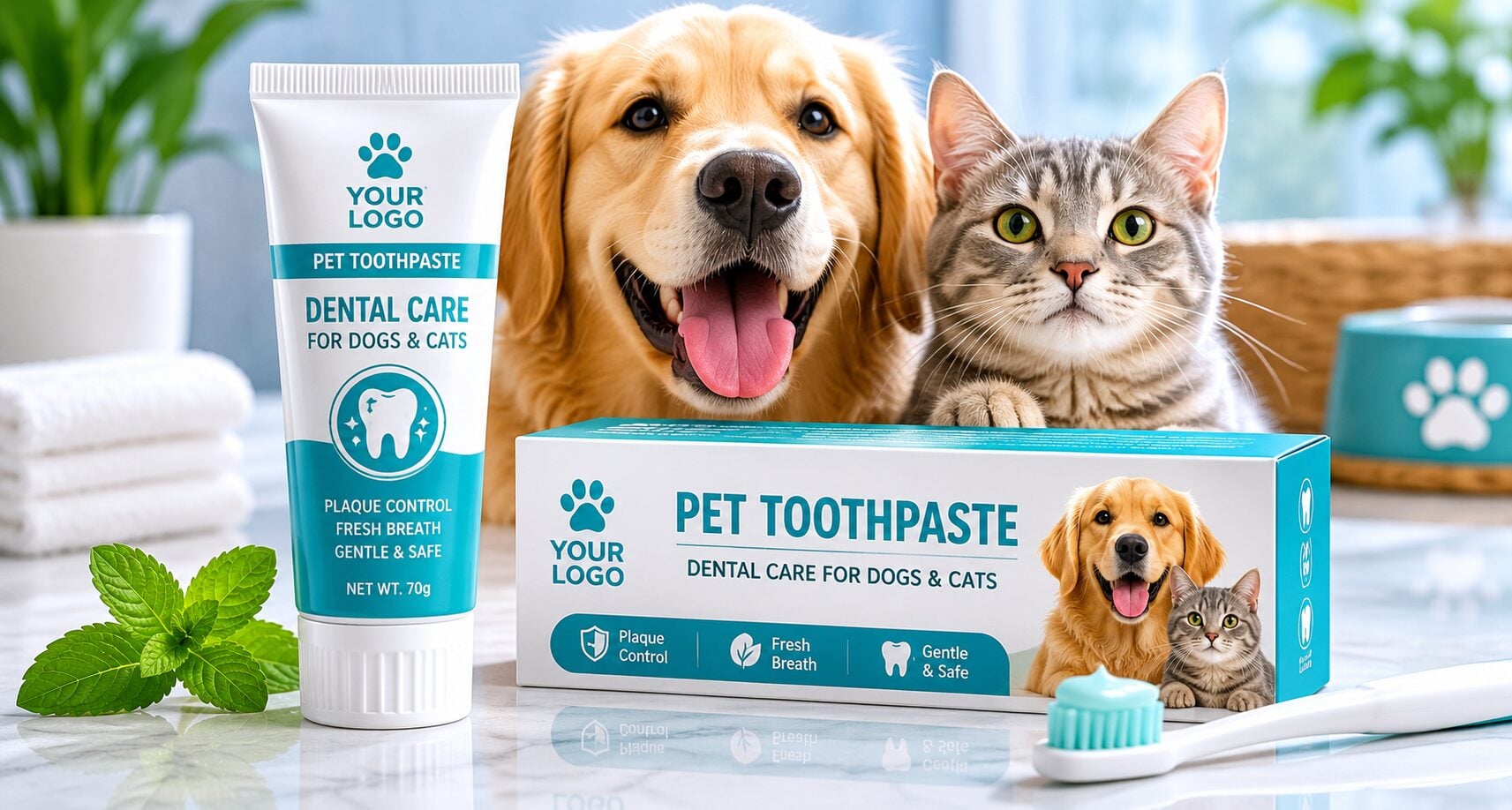 Private label pet toothpaste for dogs and cats developed for a U.K. retail oral care brand