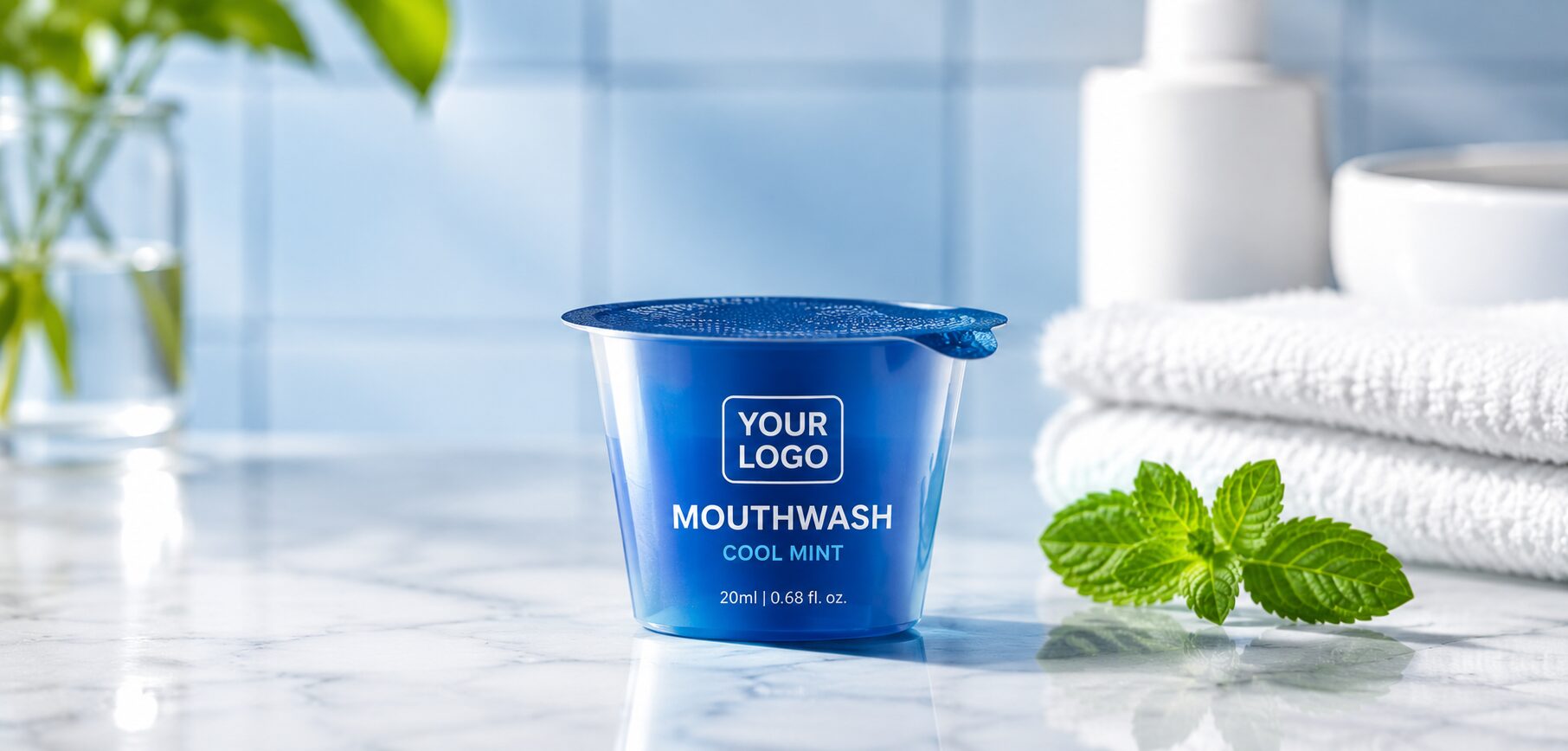 Private label mouthwash cup product for Swedish retail brand, single-dose mouthwash cup OEM development project