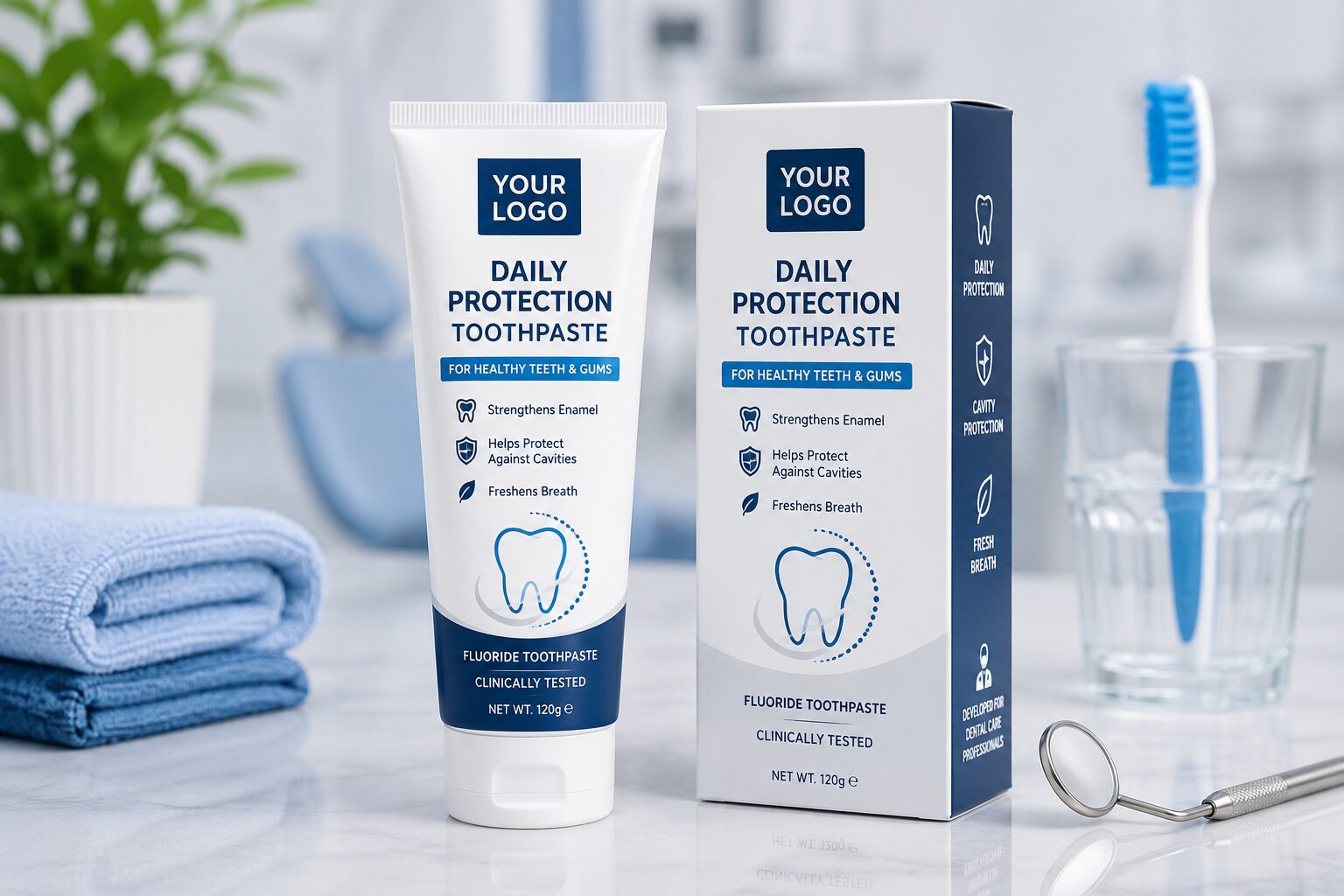 Professional toothpaste packaging for dental clinic distribution, private label toothpaste OEM development project