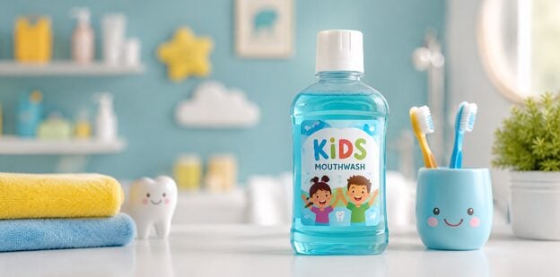 Private label kids mouthwash bottles during OEM manufacturing and production