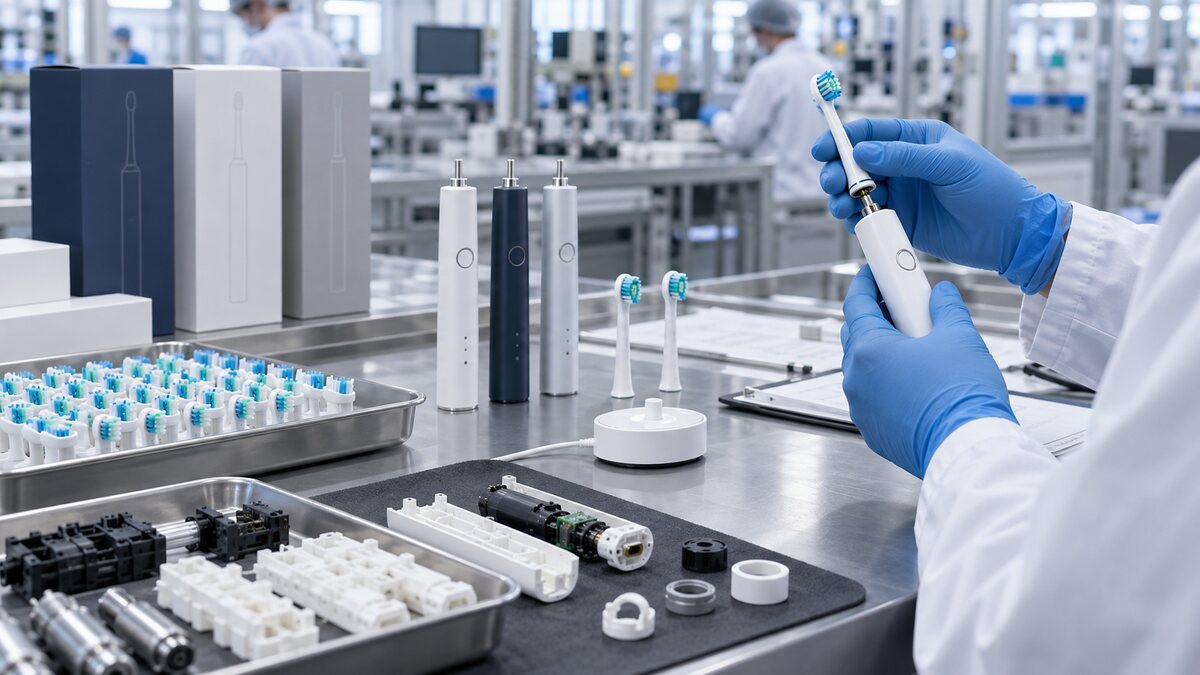 Electric toothbrush components and quality-control inspection during private-label manufacturing