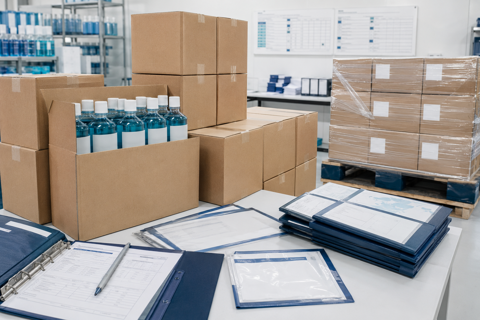 Repeat mouthwash supply cartons with batch and destination documentation