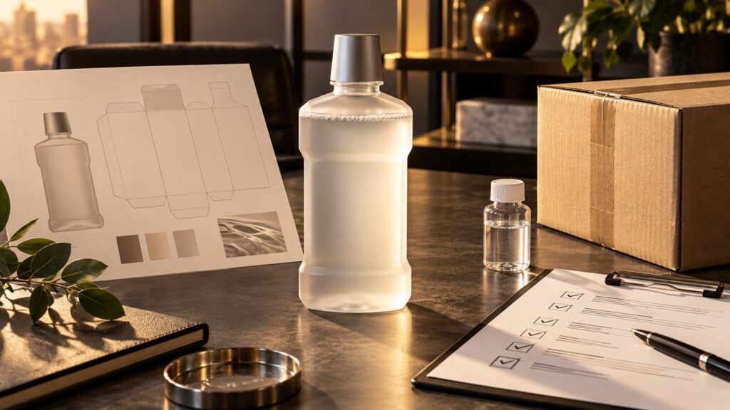 OEM retail-readiness review for a whitening mouthwash program, including packaging and batch documentation