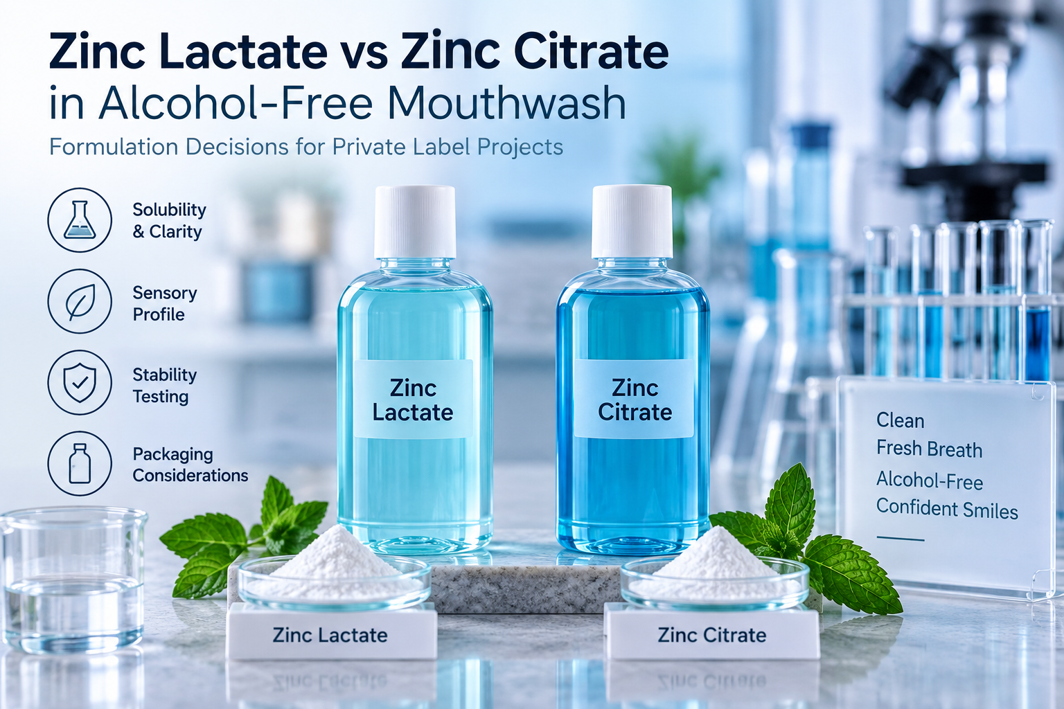 Zinc lactate vs zinc citrate in alcohol-free mouthwash formulation