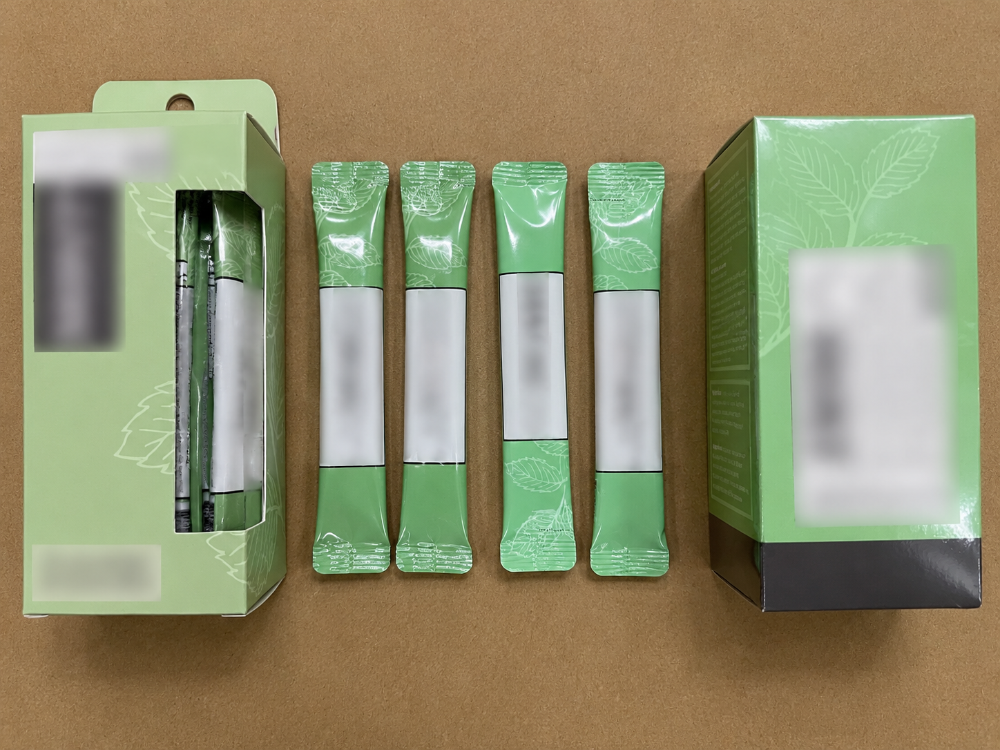 Anonymized finished single-dose mouthwash packets and retail cartons for quantity planning
